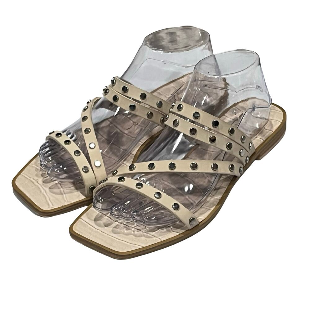 DOLCE VITA  Sandal Studded Strappy Slide Cream Flats Edgy Comfortable Womens 9.5